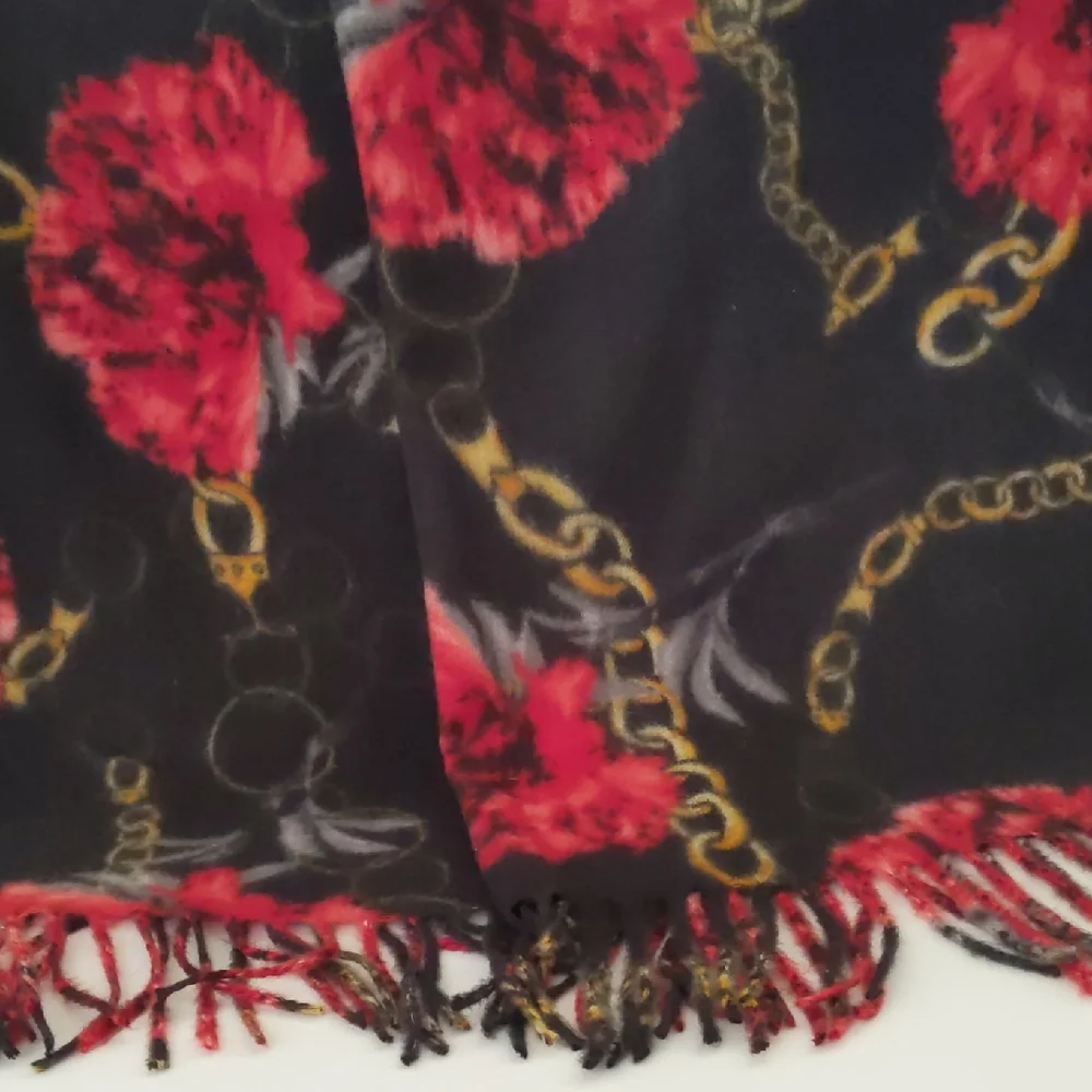 Chain and Red Flowers Large Soft Wrap Shawl Scarf Wool Blend
